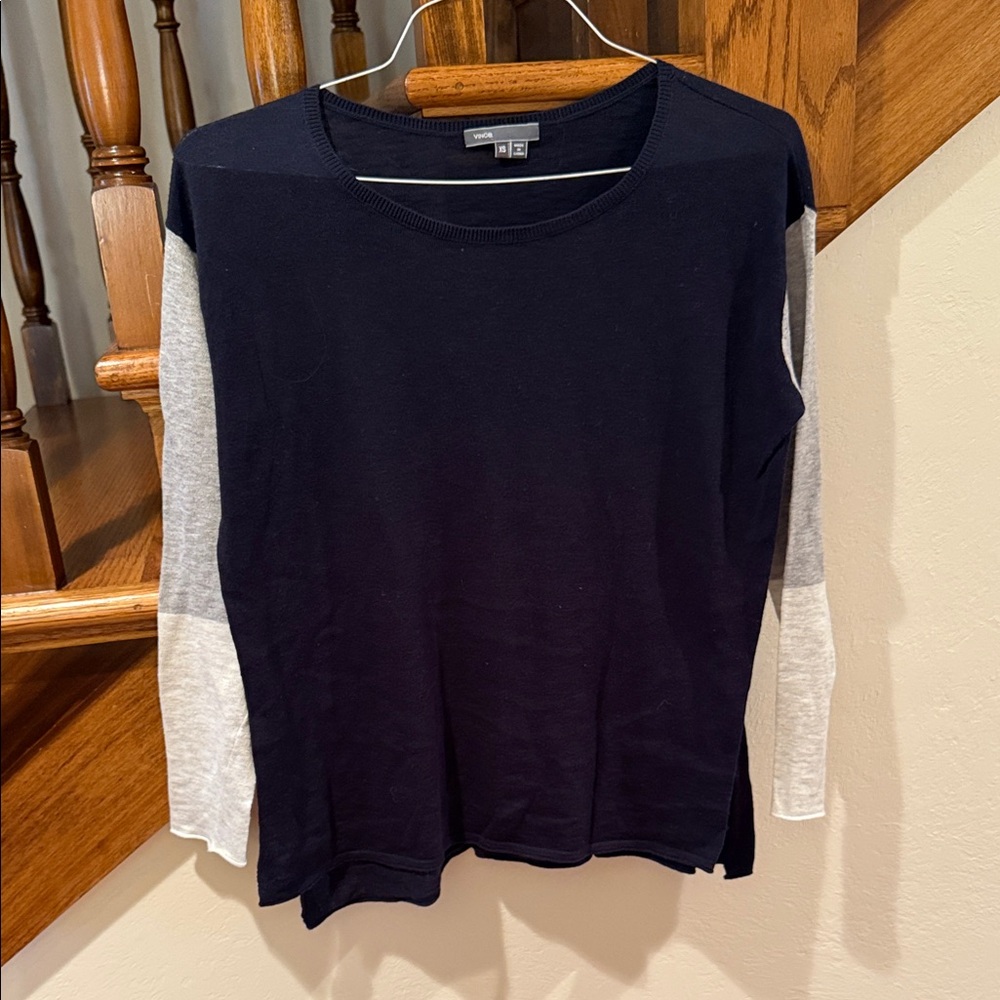 Vince Navy and Gray Crew Neck Sweater